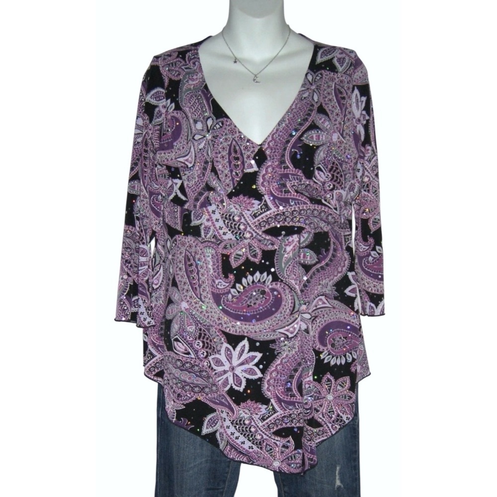 Vintage 90's Blouse Purple Glitter Whimsigoth Goth Fairycore Witchy y2k Boho alt - Picture 10 of 10